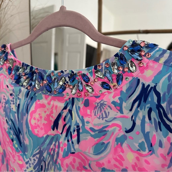 Lilly Pulitzer ELENORA SILK DRESS Periwinkle Purple Fan Sea Pants M - Picture 6 of 11